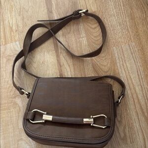 Chic Brown Leather Crossbody Bag with Gold Hardware
